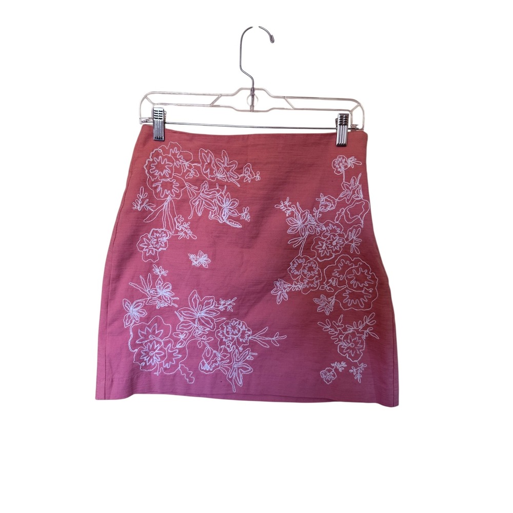 LOFT Women's Size 2 Pink Floral Embroidered Mini Skirt A-Line‎